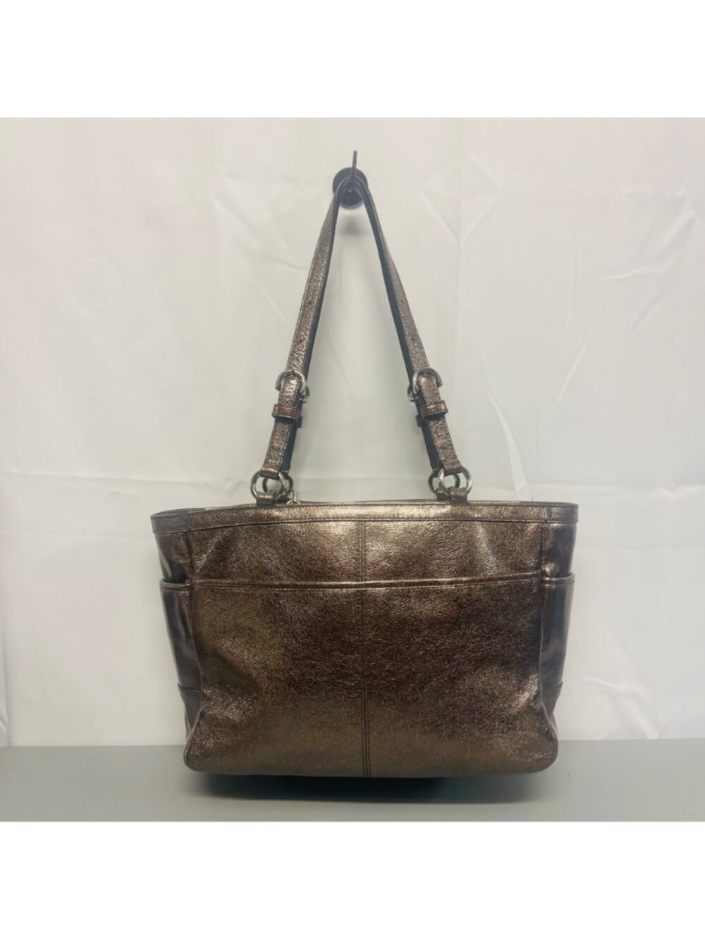 Coach Gallery F17721 Metallic Pewter Leather East West Tote Shoulder Bag Purse - Picture 4 of 16